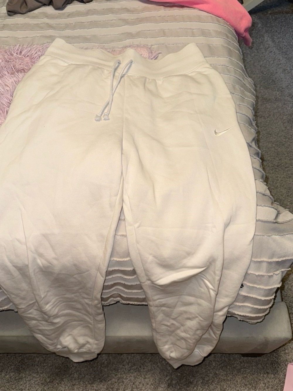 Nike White Cropped Fleece Joggers with Swoosh
